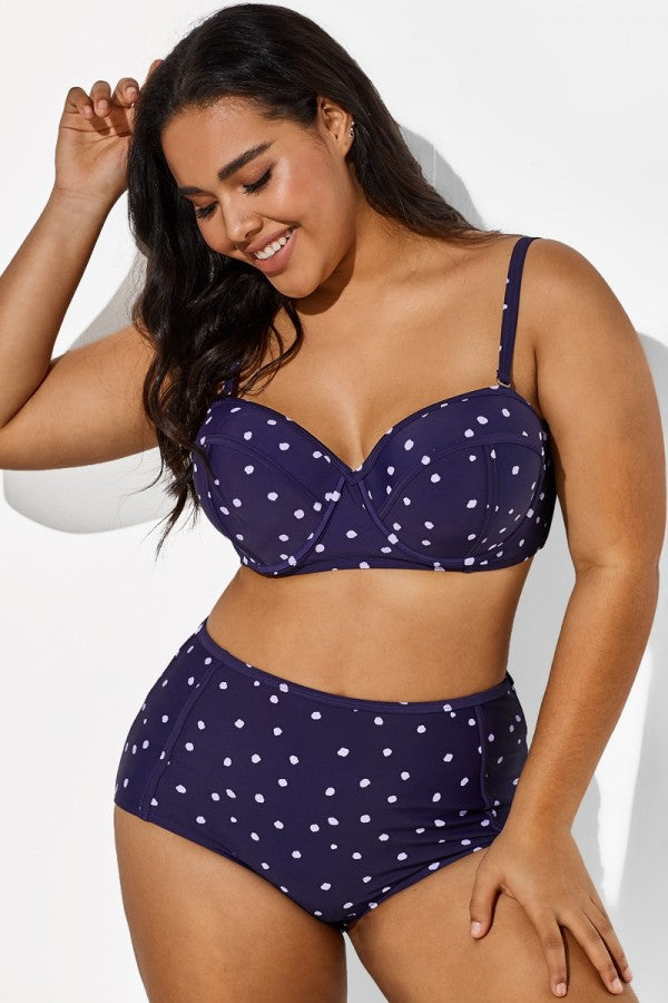 Navy Dots High Waist Underwire Bikini Set