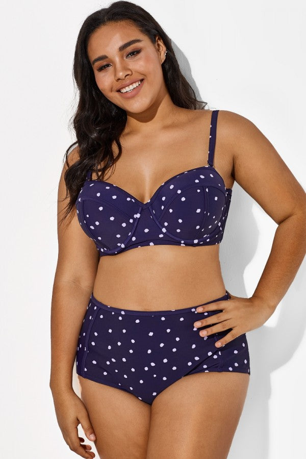 Navy Dots High Waist Underwire Bikini Set