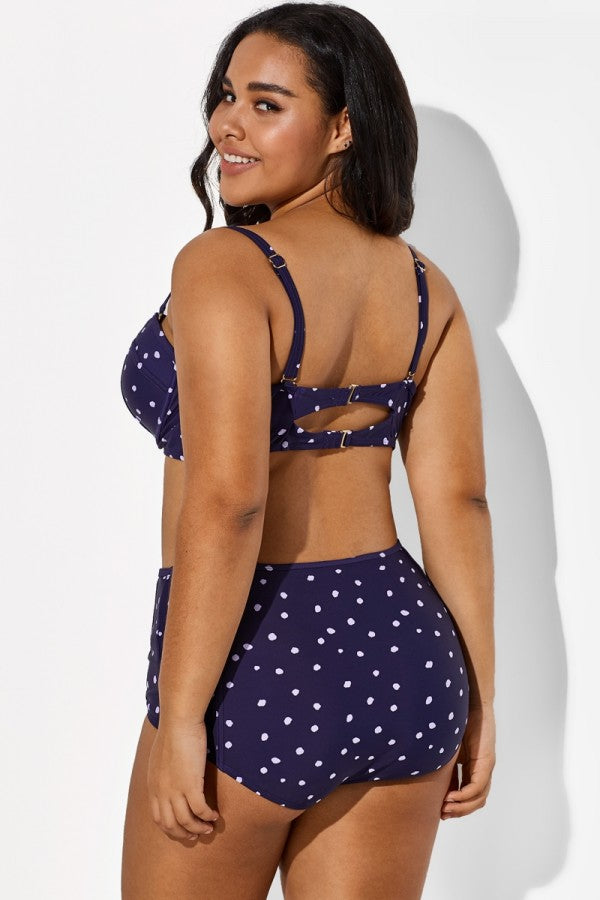 Navy Dots High Waist Underwire Bikini Set