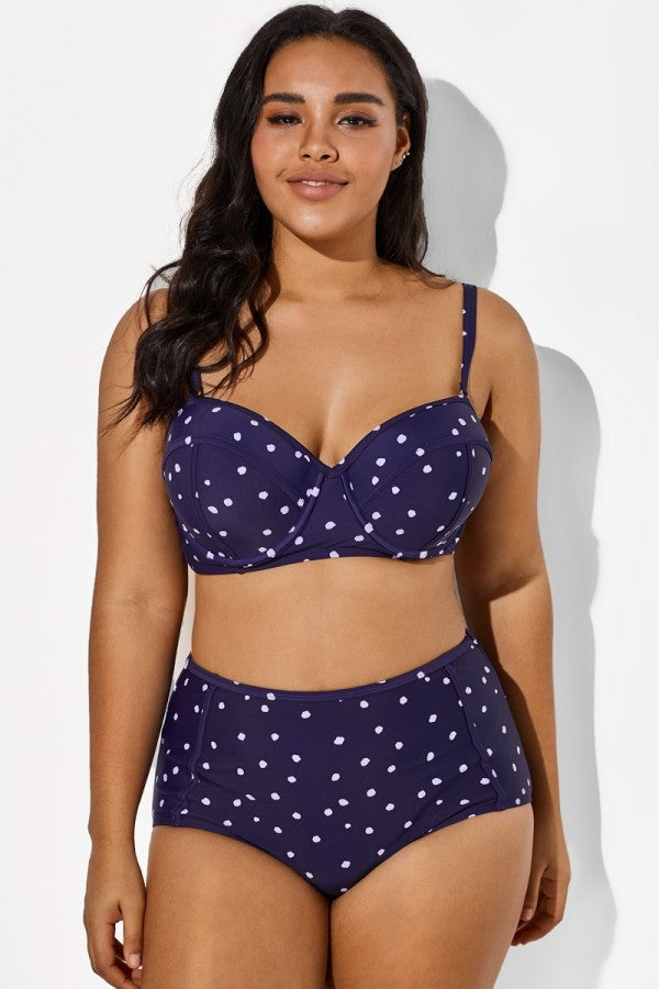 Navy Dots High Waist Underwire Bikini Set