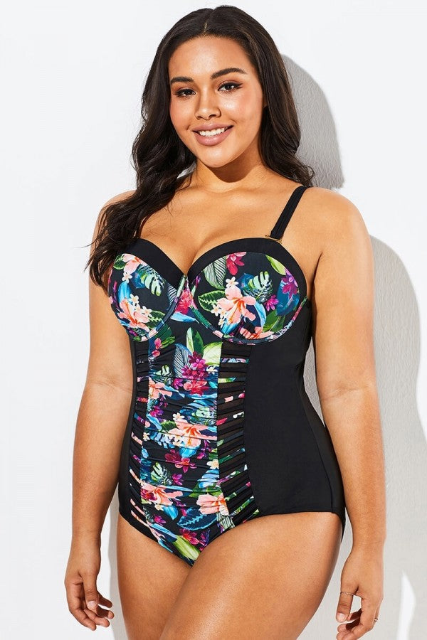 Lady Cut Out Mesh Underwire One Piece Swimsuit