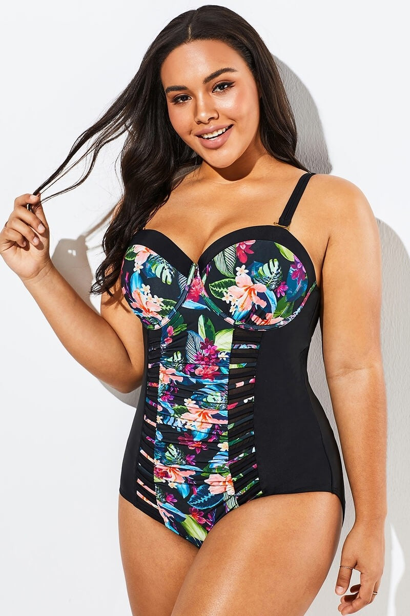 Lady Cut Out Mesh Underwire One Piece Swimsuit