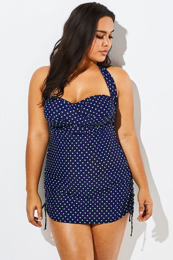 Blue Polka Dot One Piece Swimsuit for Women