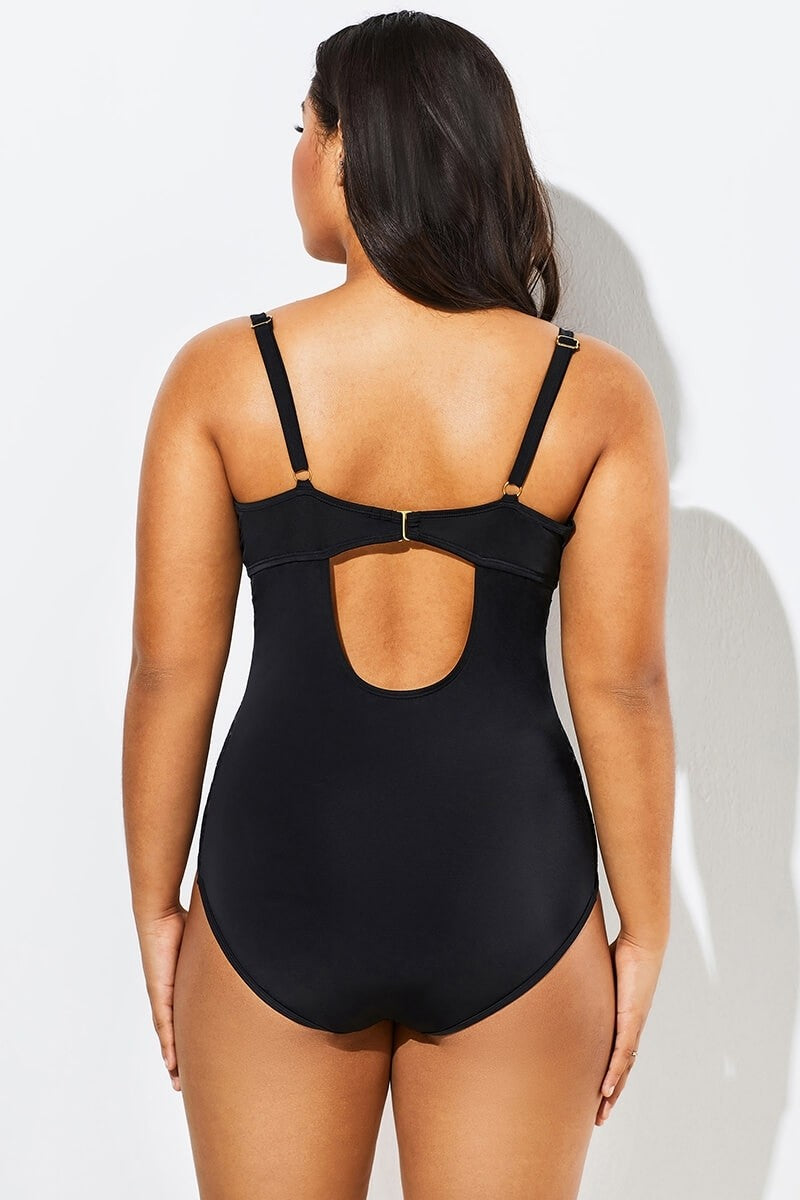 Black Backless Crochet Underwire One Piece Swimsuit