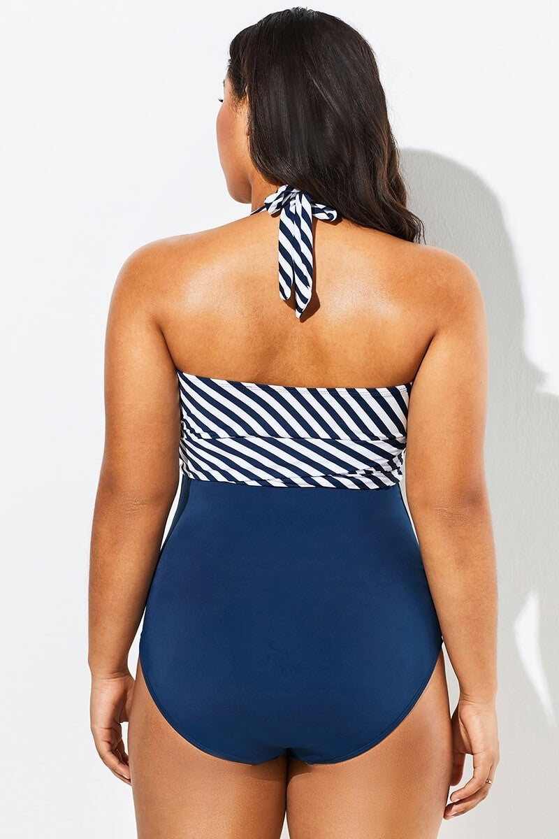 Fashion Faux Wrap Halter One Piece Swimsuit