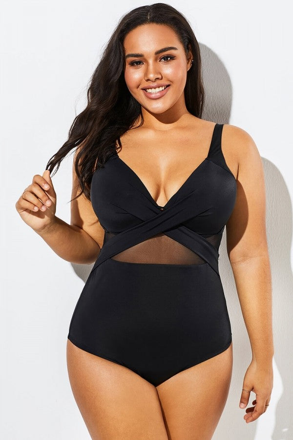 Boss Cut Out Mesh Underwire One Piece Swimsuit