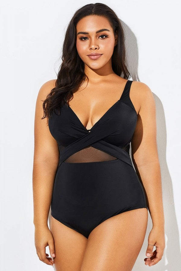 Boss Cut Out Mesh Underwire One Piece Swimsuit