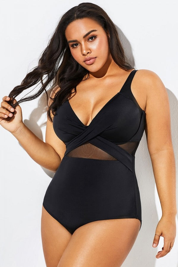 Boss Cut Out Mesh Underwire One Piece Swimsuit