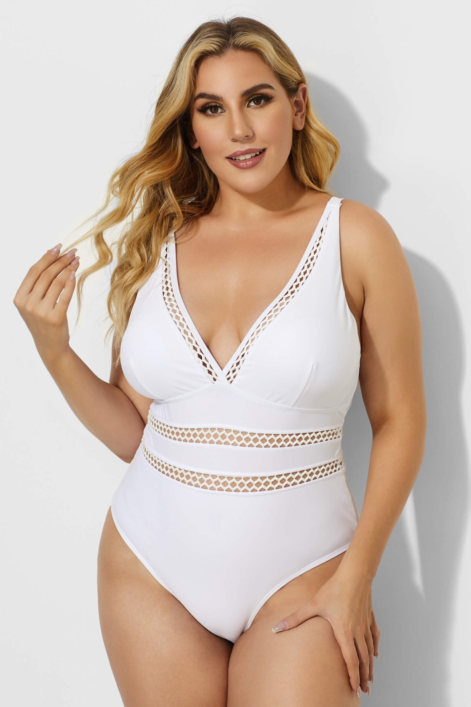 Boss Lattice Plunge V-neck One Piece Swimsuit