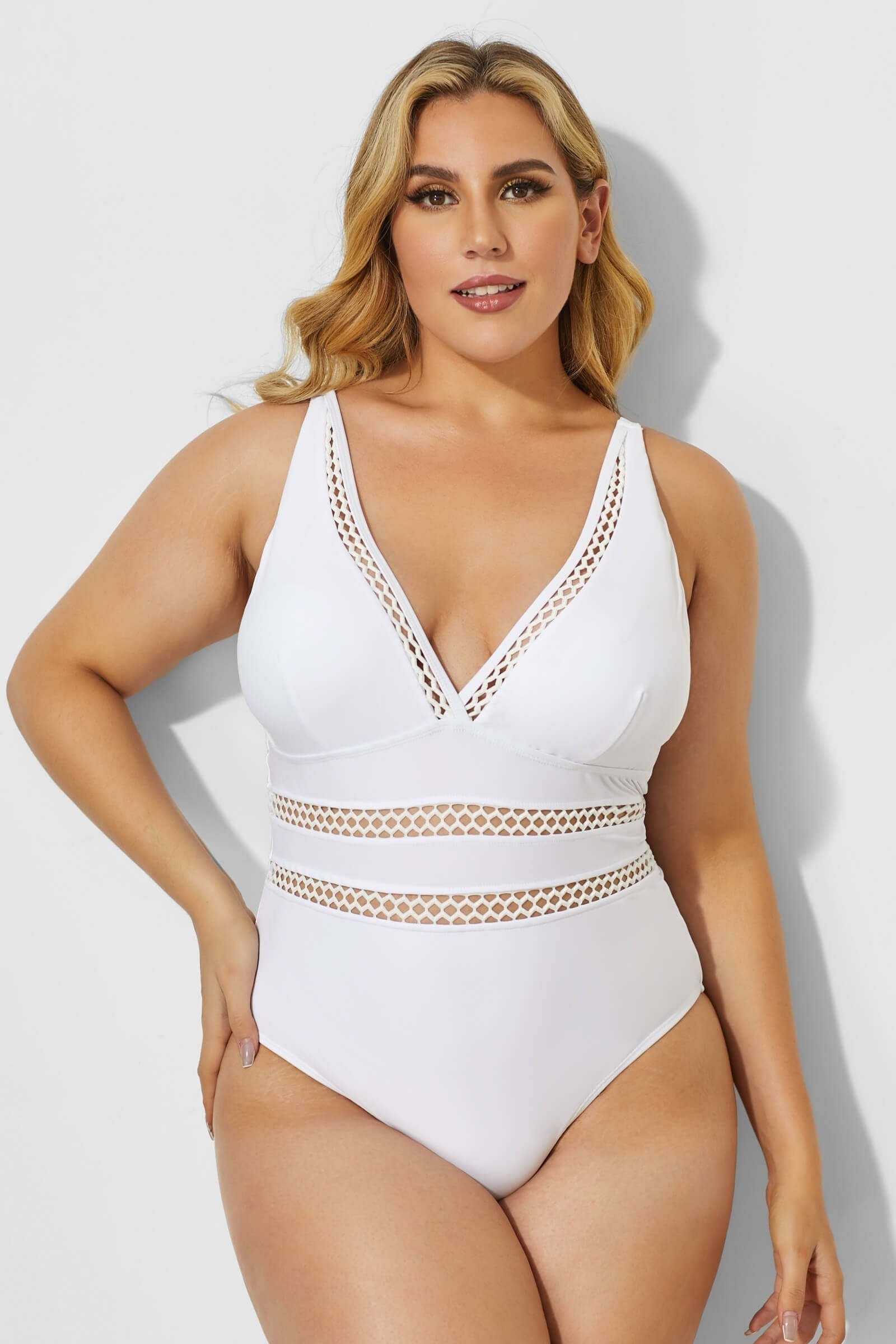 Boss Lattice Plunge V-neck One Piece Swimsuit