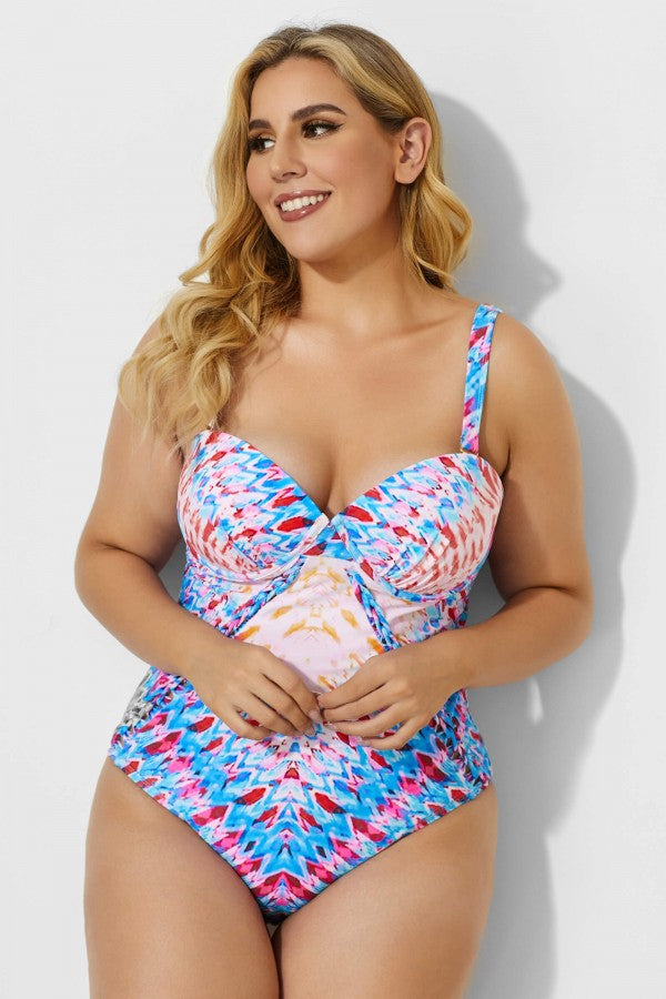 Sweetheart Neckline Macrame Underwire One Piece Swimsuit