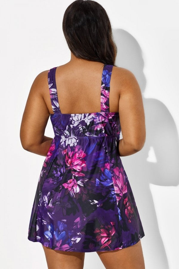 Multicolored Lotus Tie Front V-Neck Swimdress