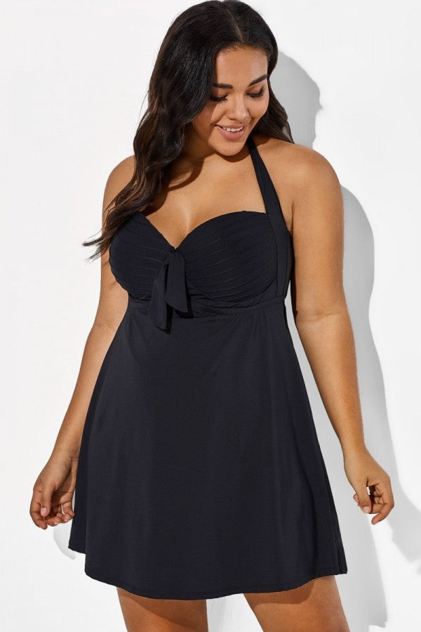 Black Bow Classic Halter Swimdress For Lady