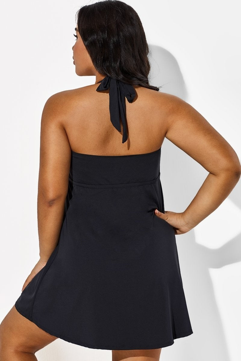 Black Bow Classic Halter Swimdress For Lady