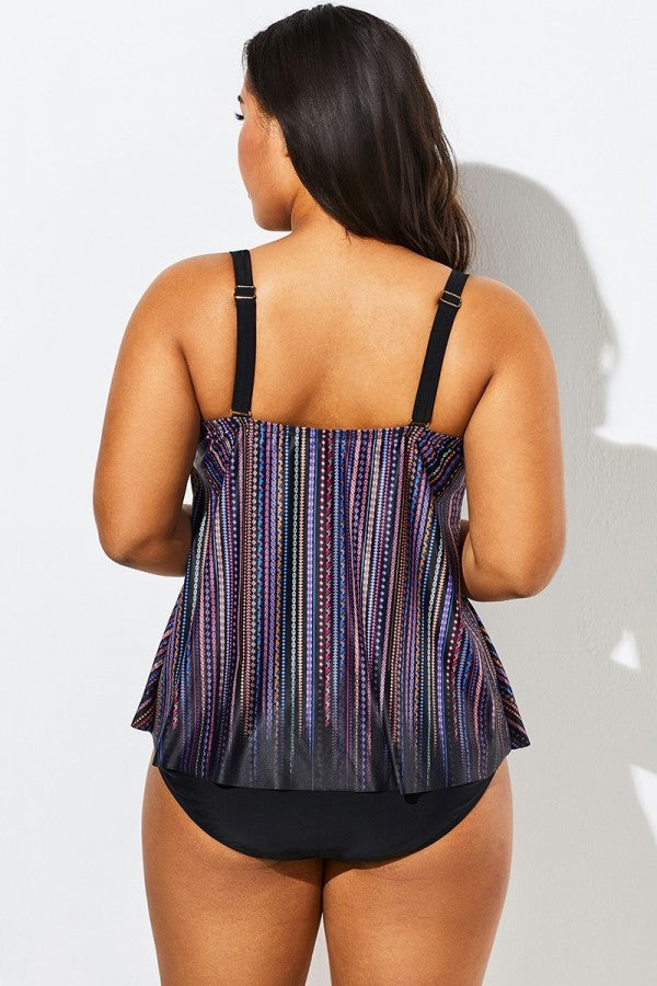 Stripe Flowy Sweetheart Neckline Underwire Tankini Set