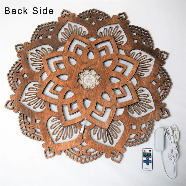 Handmade wooden mandala wall lamp