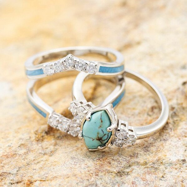 Cut Turquoise Diamond Decoration Set Ring