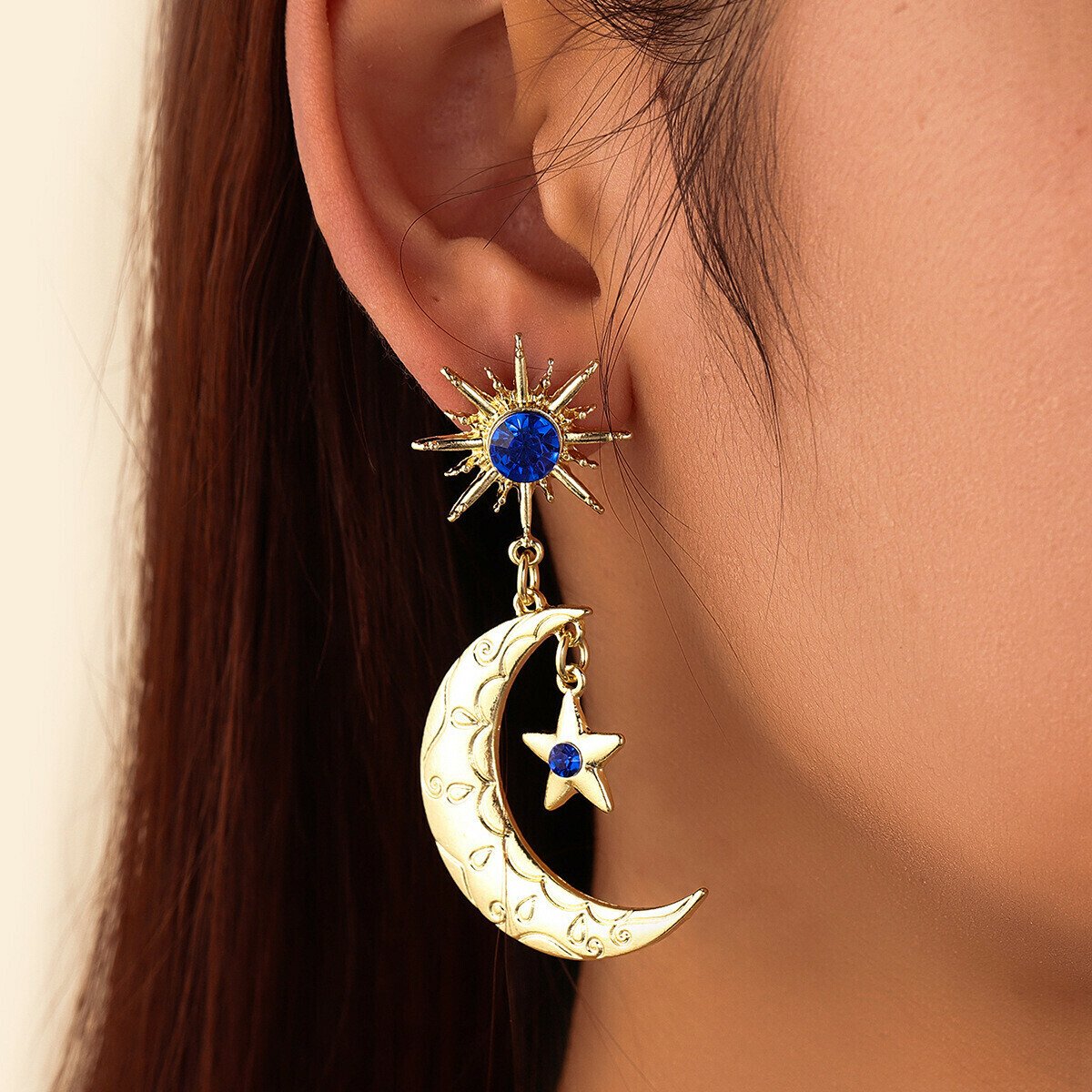 Sun star moon earrings