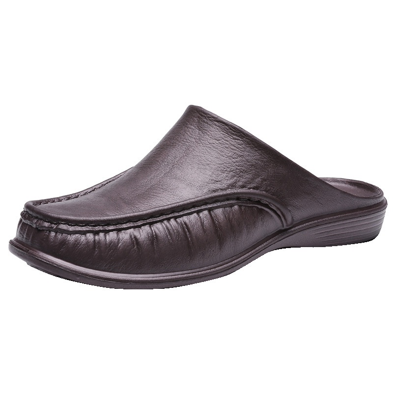 Large Size Men Comfy Backless Slippers Casual Leather Sandals