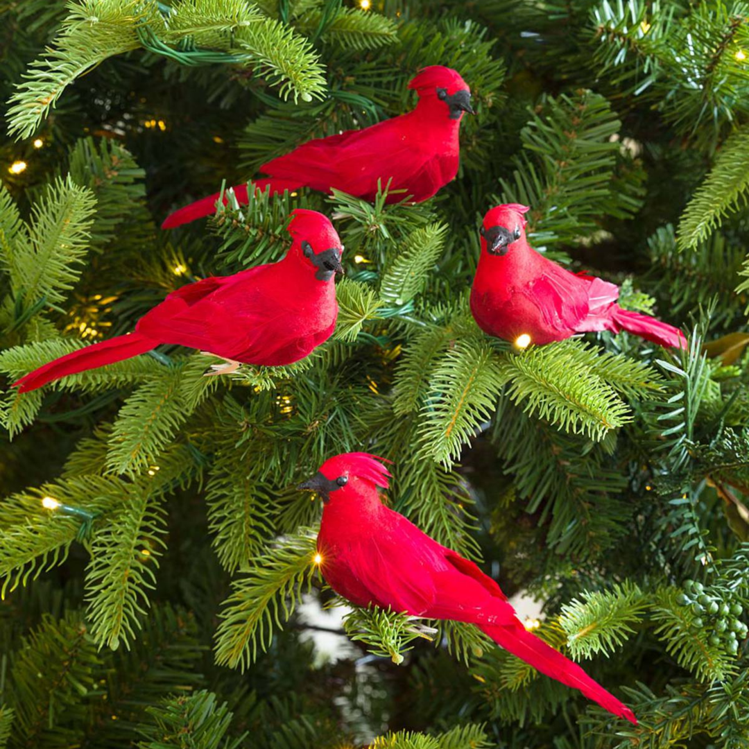 Feathered Cardinal Birds Tree Ornaments