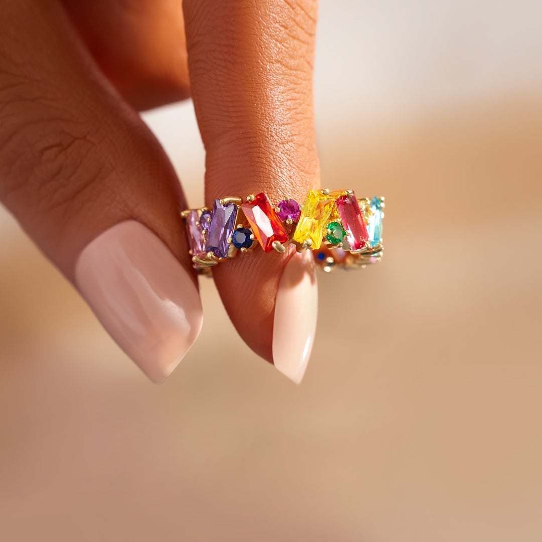 Rainbow Baguette Ring S925