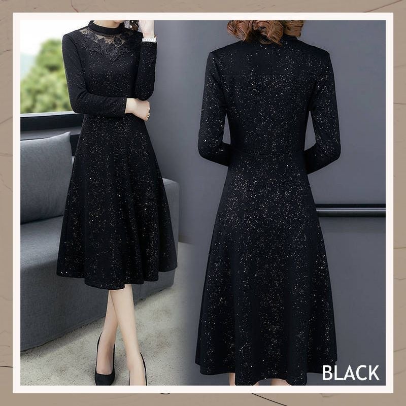 Lace Embroidered Velvet Dress