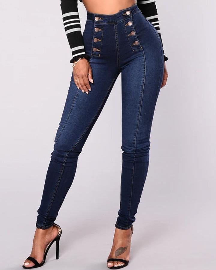 Double Breasted High Waist Skinny Jeans