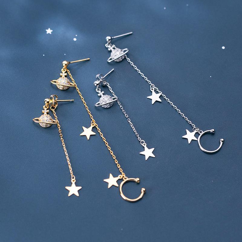 925 Sterling Silver Stars Revolve Around Planets Earrings