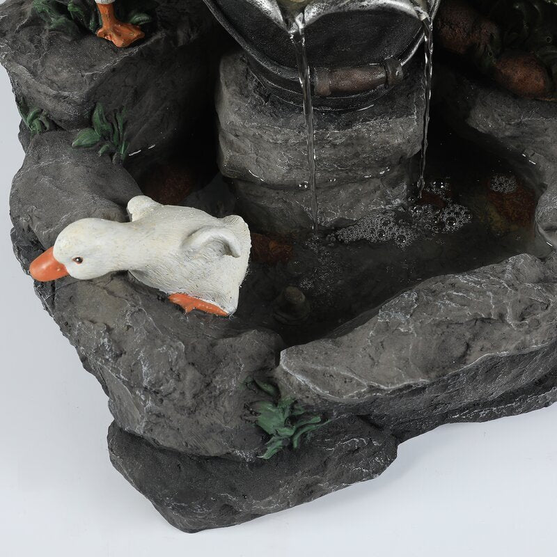 Suzlly Solor Power Willapa Resin Duck Family Patio Fountain