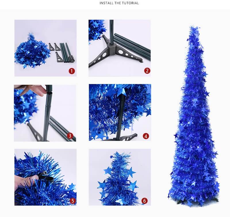 Collapsible Christmas Tree Pop-Up Tinsel Xmas Tree Artificial Christmas Trees for Holiday Xmas Decorations Home Display Office Indoor Decor