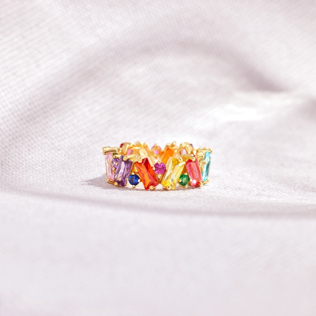 Rainbow Baguette Ring S925