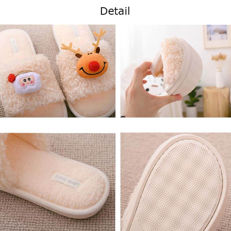 Plush Cartoon Cute Christmas Reindeer Slippers