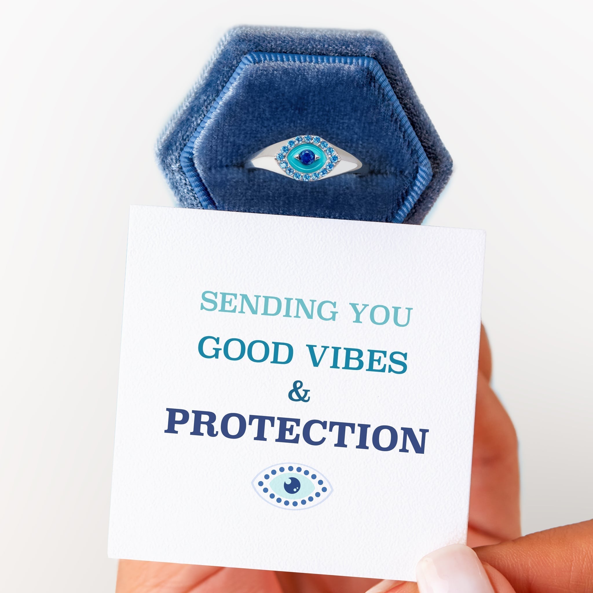 Sending You Good Vibes And Protection Enamel Evil Eye Ring