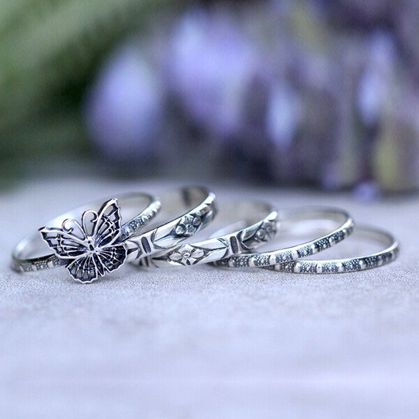 Sterling Silver Butterfly Stacking Rings