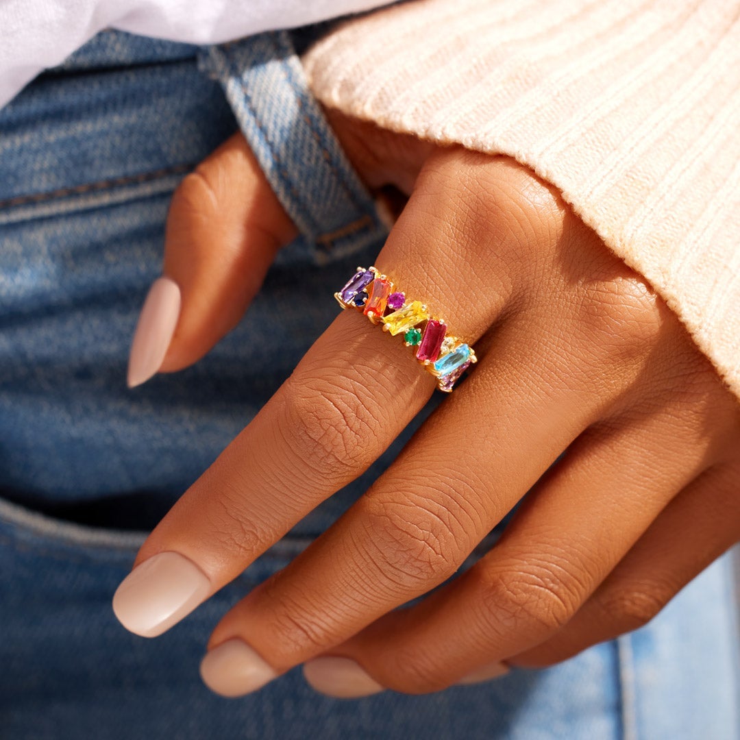 Rainbow Baguette Ring S925