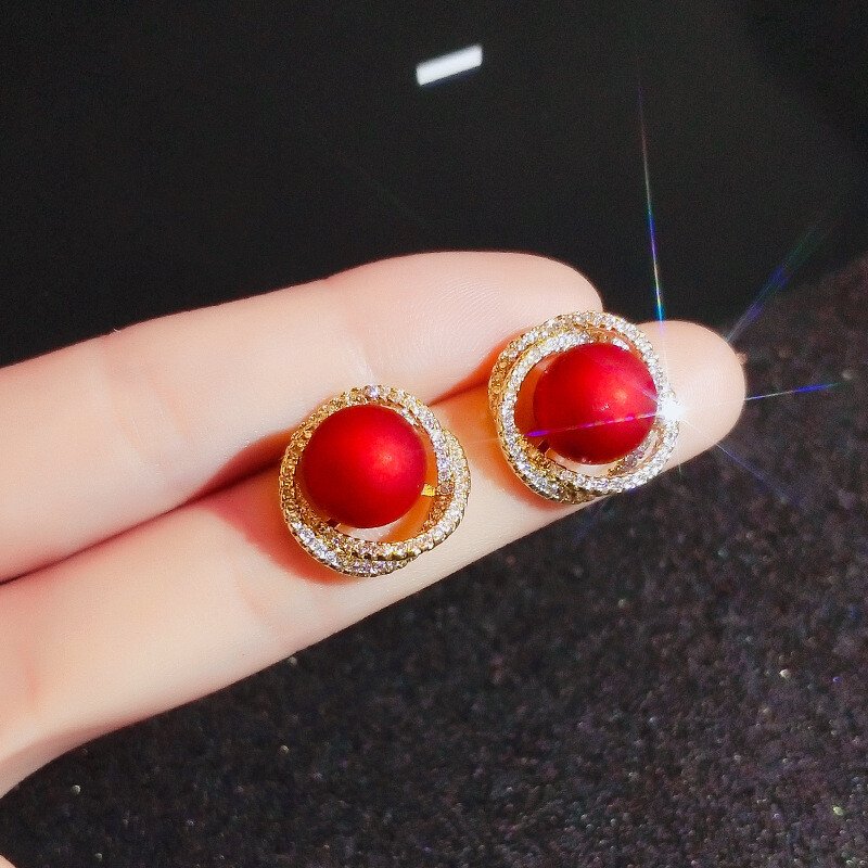 Red pearl earrings