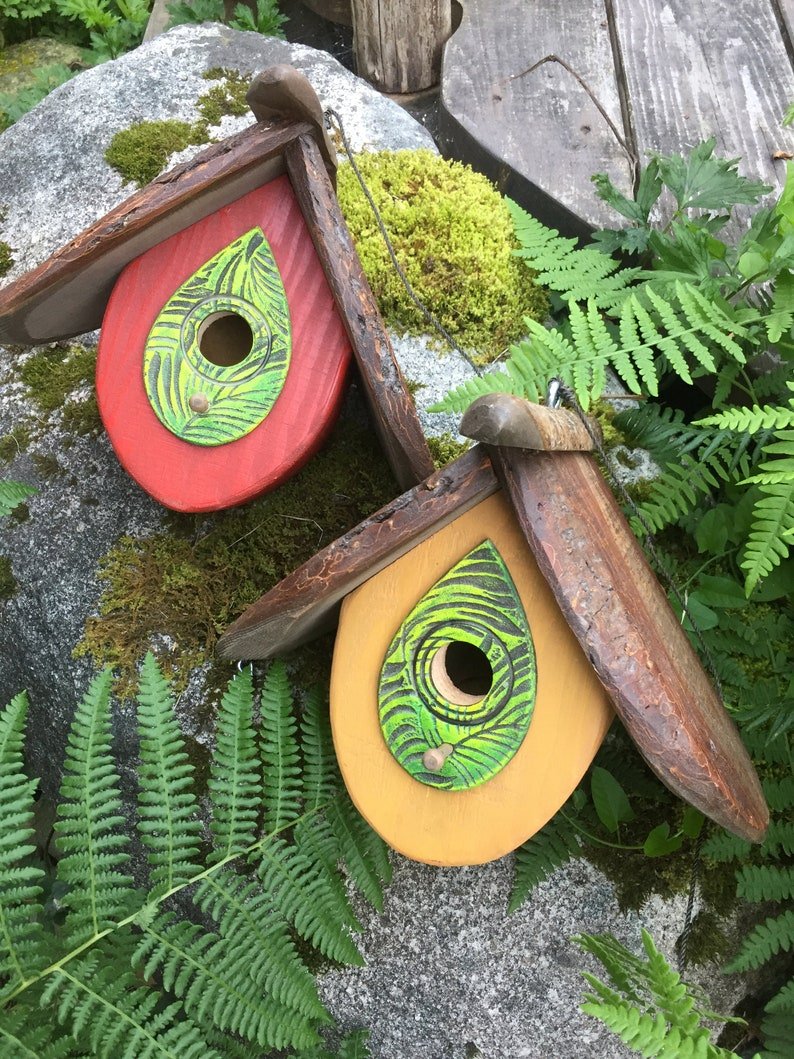 Hand Carved Wood Birdhouses