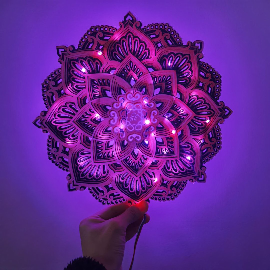 Handmade wooden mandala wall lamp