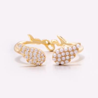 Adjustable Diamonds and Pearls Wing Ring