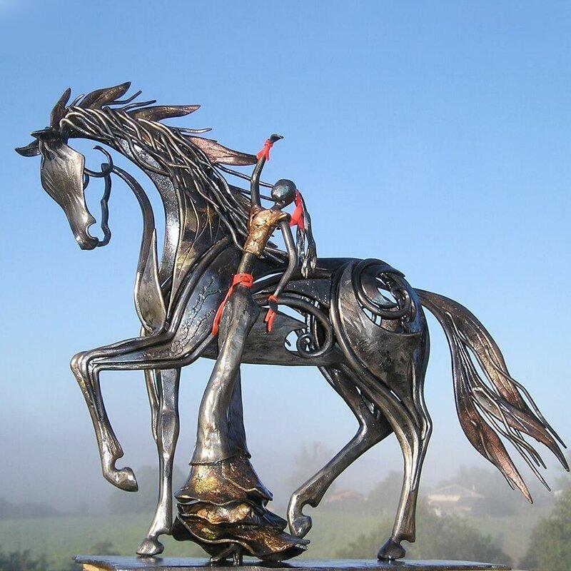 Kiss Horse Sculpture Modern Statue Rustic Metal Art Men Gift