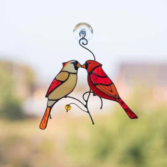 🔥Last Day Special Sale 70% OFF-Pair of Cardinal bird stained ornament