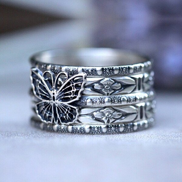 Sterling Silver Butterfly Stacking Rings